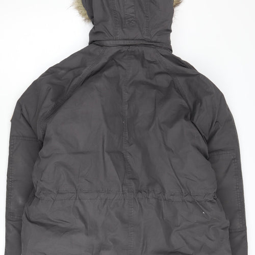 Fat Face Men's Black Parka Coat with Hood – M