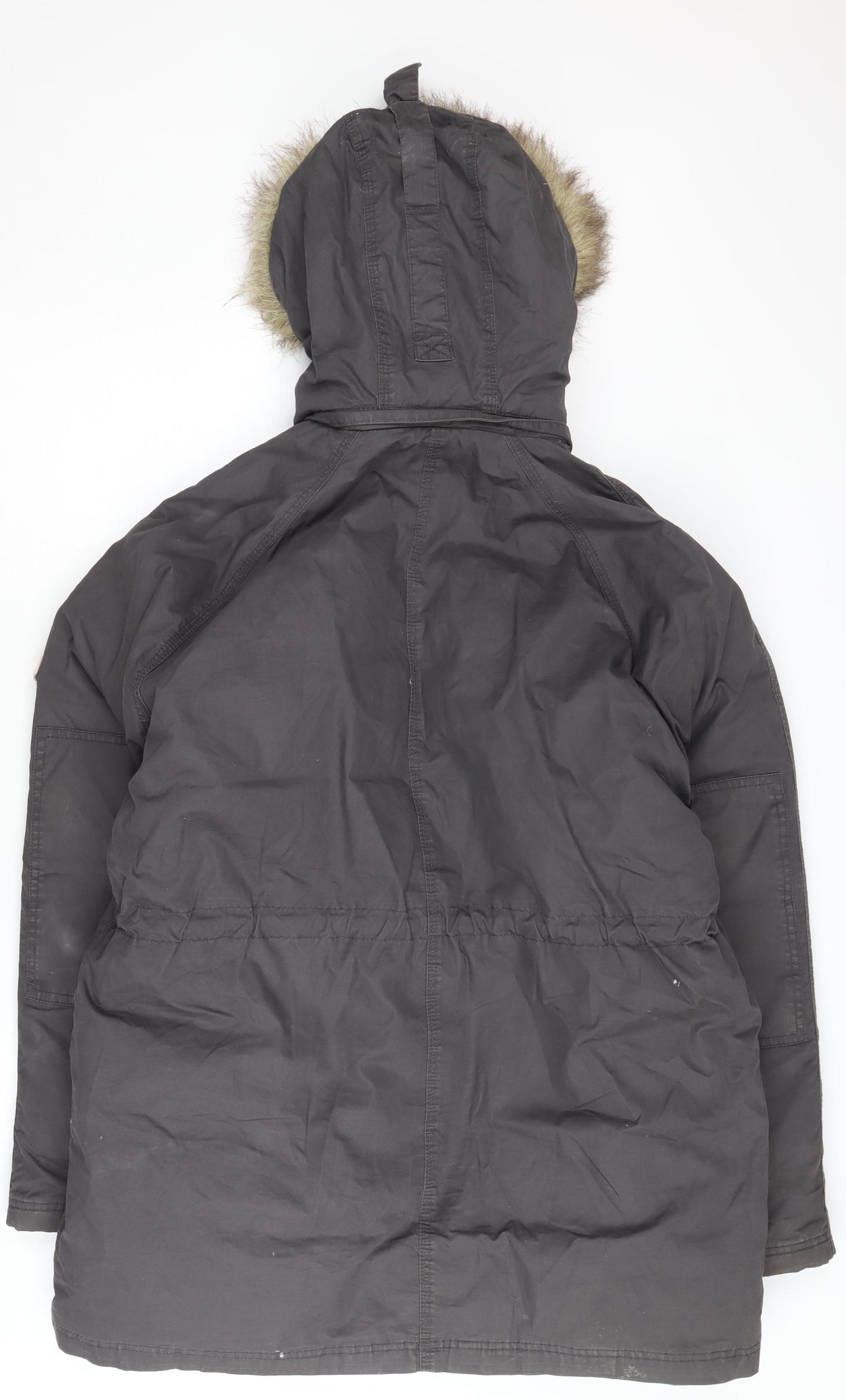 Fat Face Men's Black Parka Coat with Hood – M