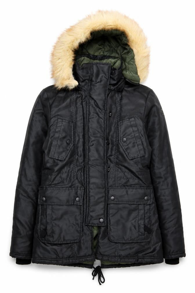 Front view of Roxy Women's Black Parka Jacket with Hood, size S