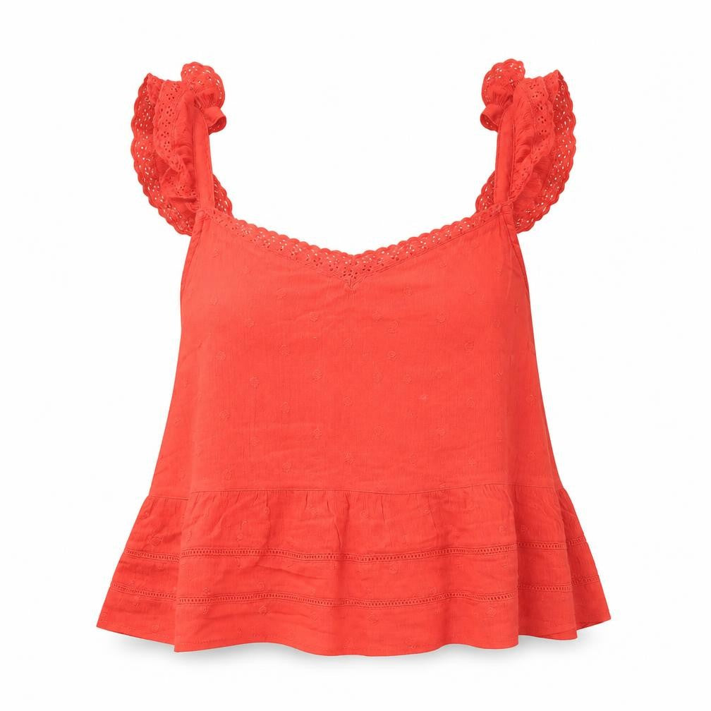 Front view of Superdry Women's Red Blouse Sleeveless, size 14, Viscose