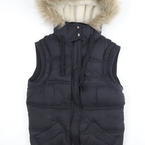 New Look Women's Black Hooded Puffer Waistcoat Size 8