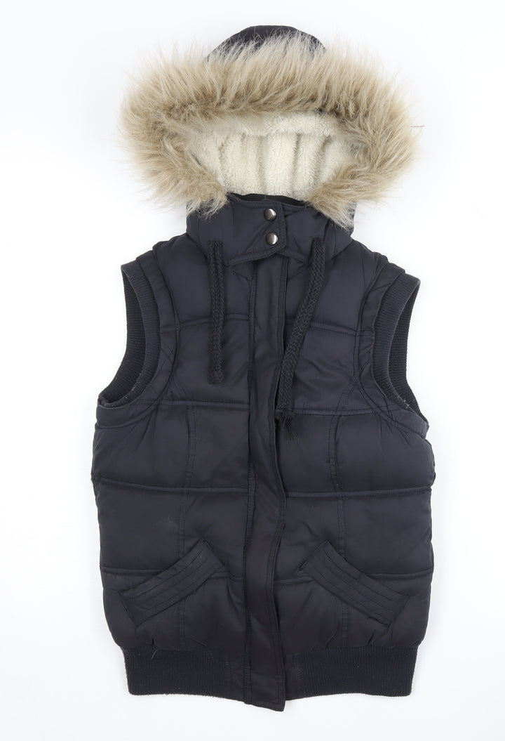 New Look Women's Black Hooded Puffer Waistcoat Size 8