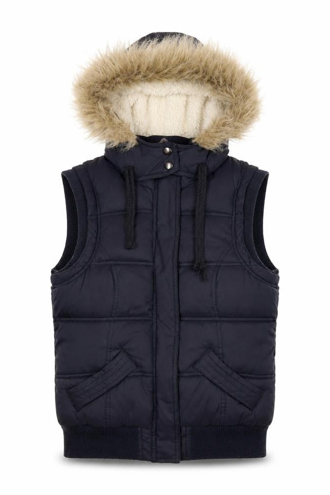New Look Women's Black Hooded Puffer Waistcoat Size 8