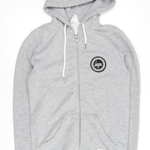 JustHype Men's XS Grey Full Zip Hoodie, Logo Accent