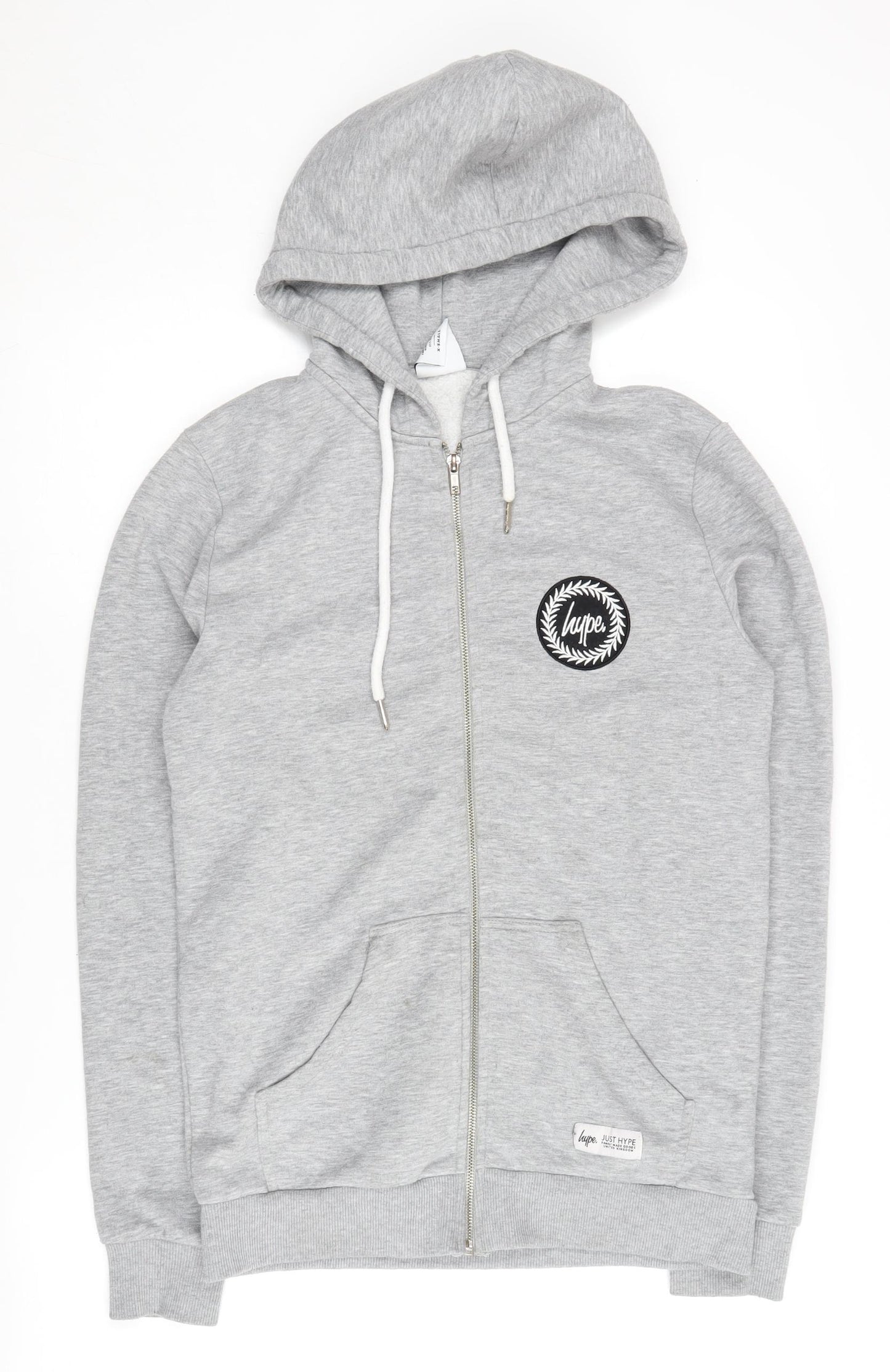 JustHype Men's XS Grey Full Zip Hoodie, Logo Accent