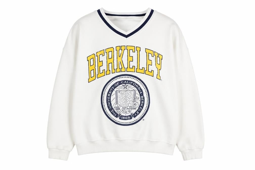 Front view of Berkeley unisex white xs graphic sweatshirt