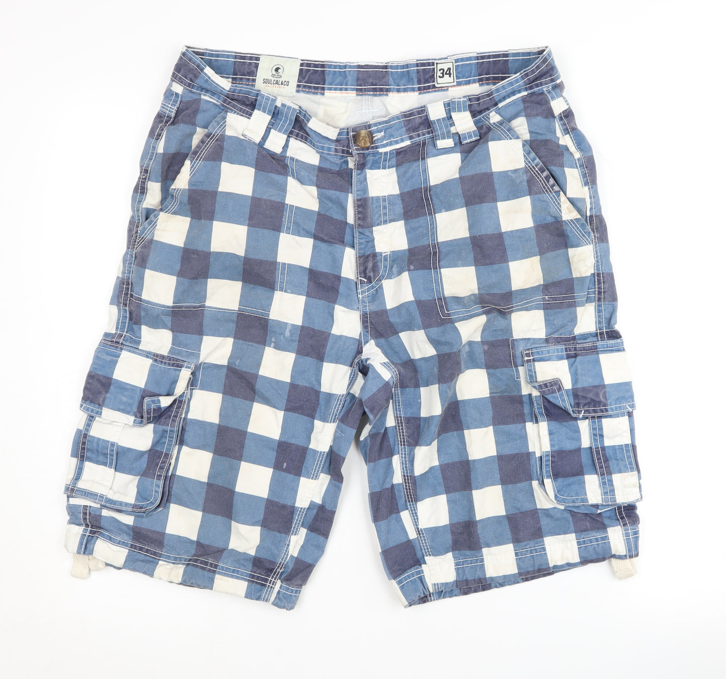 SoulCal & Co Men's Blue Check Cargo Shorts, Size 34