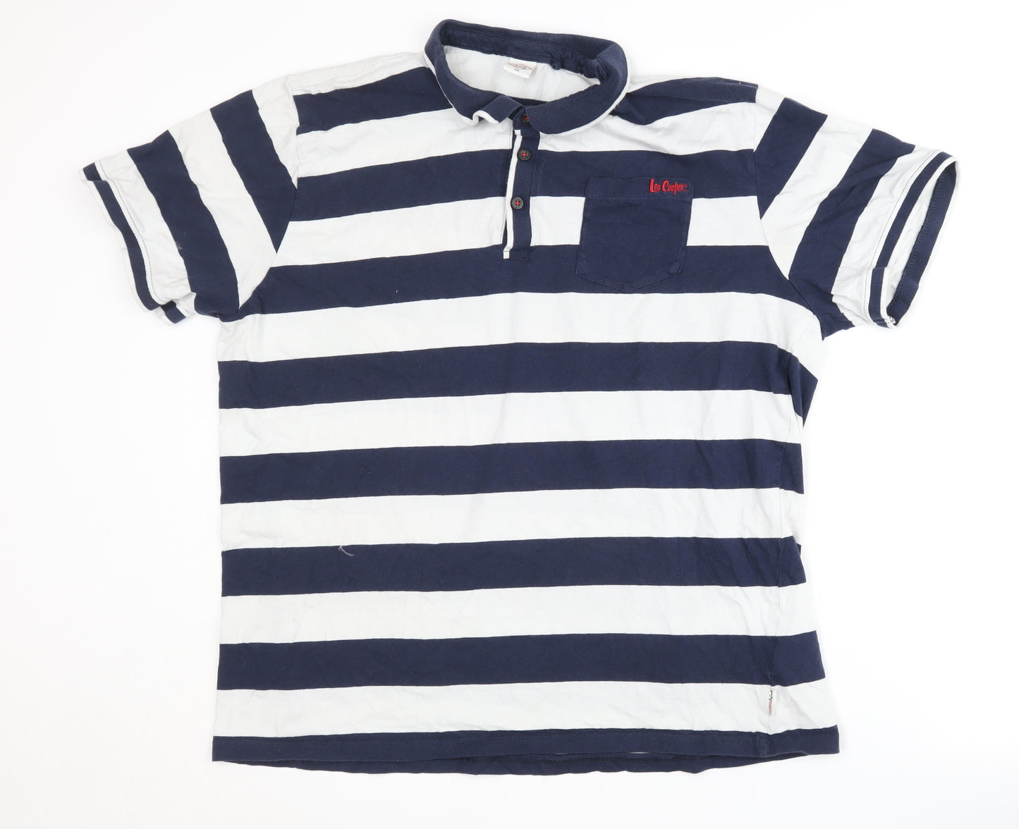 Lee Cooper Men's Blue Striped Polo Shirt 2XL