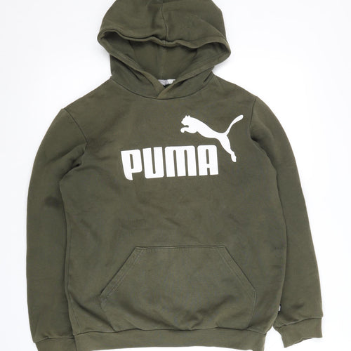 Puma Boys Green Hoodie Pullover 13-14 Years Logo Design