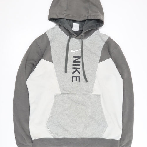Nike Grey Pullover Hoodie S Unisex, Logo, Fleece, VG Condition