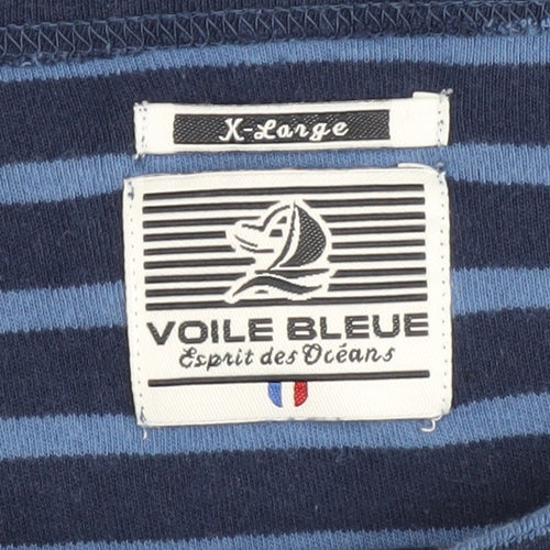 Voile Bleue Women's Blue Striped Pullover XL
