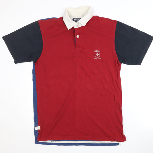 Maine New England Men's Polo Shirt Red Blue Size S