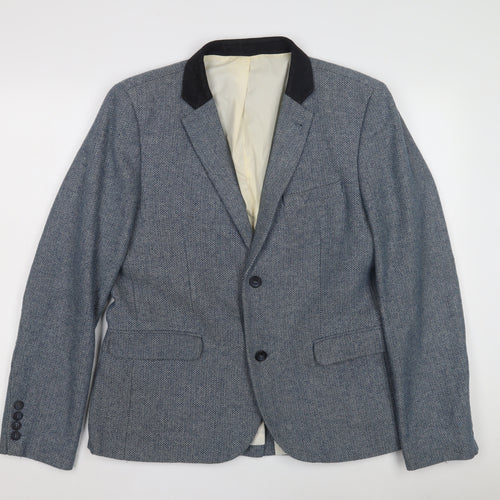 Topman Blue Wool Tweed Blazer Size 42 Men's