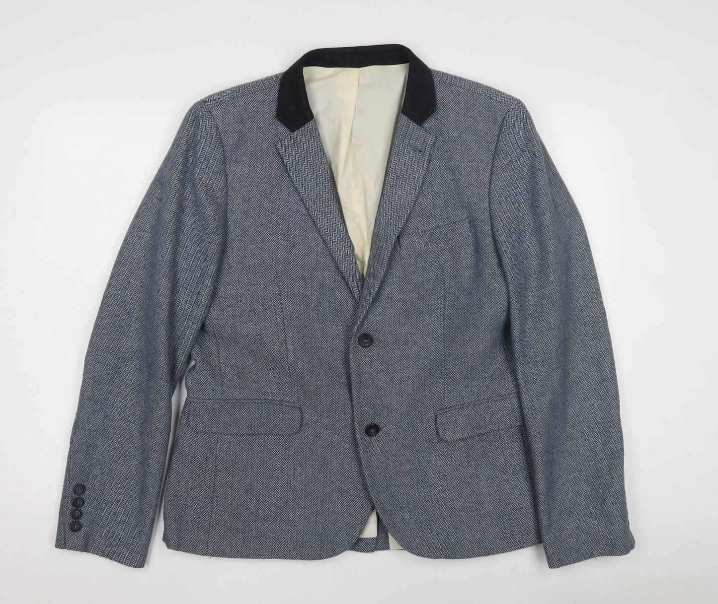 Topman Blue Wool Tweed Blazer Size 42 Men's