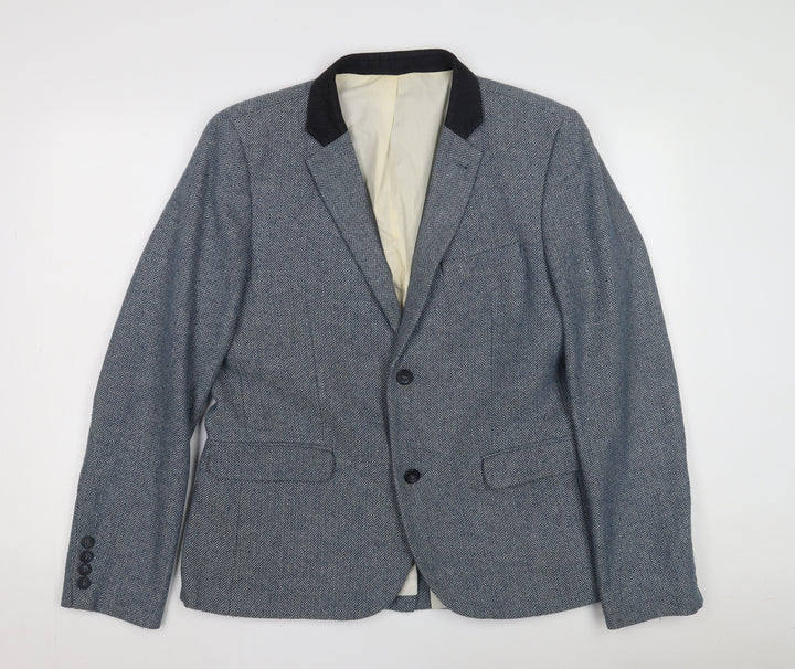 Topman Blue Wool Tweed Blazer Size 42 Men's