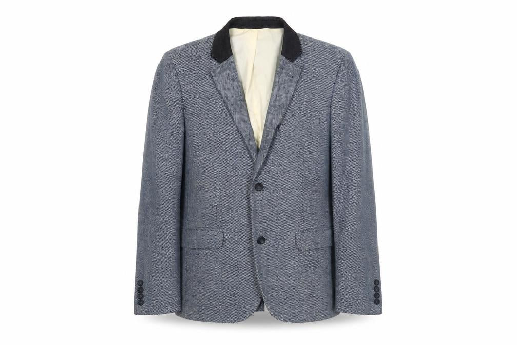 Front view of Topman Blue Wool Tweed Blazer, size 42, Men's