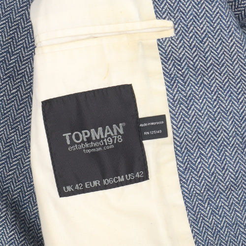 Topman Blue Wool Tweed Blazer Size 42 Men's