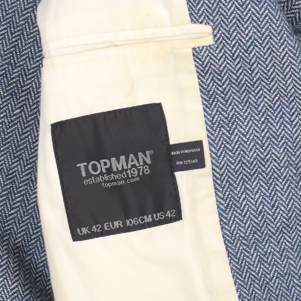 Topman Blue Wool Tweed Blazer Size 42 Men's