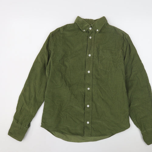 SUIT Men's Green Corduroy Button-Up Shirt Size S