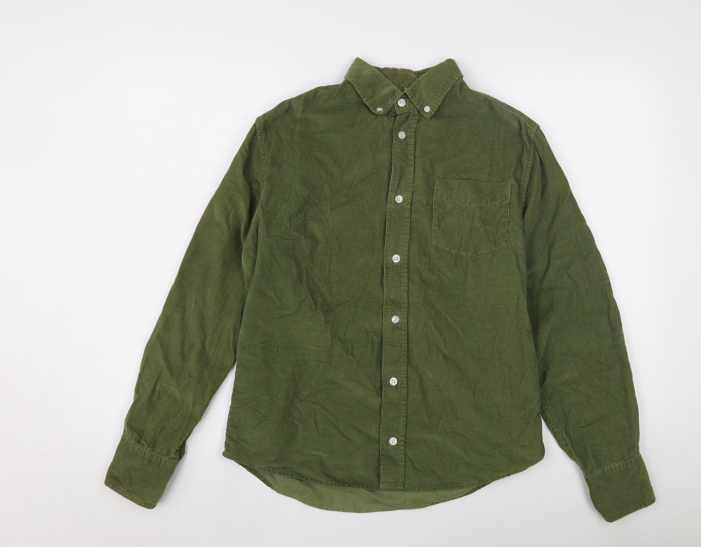 SUIT Men's Green Corduroy Button-Up Shirt Size S