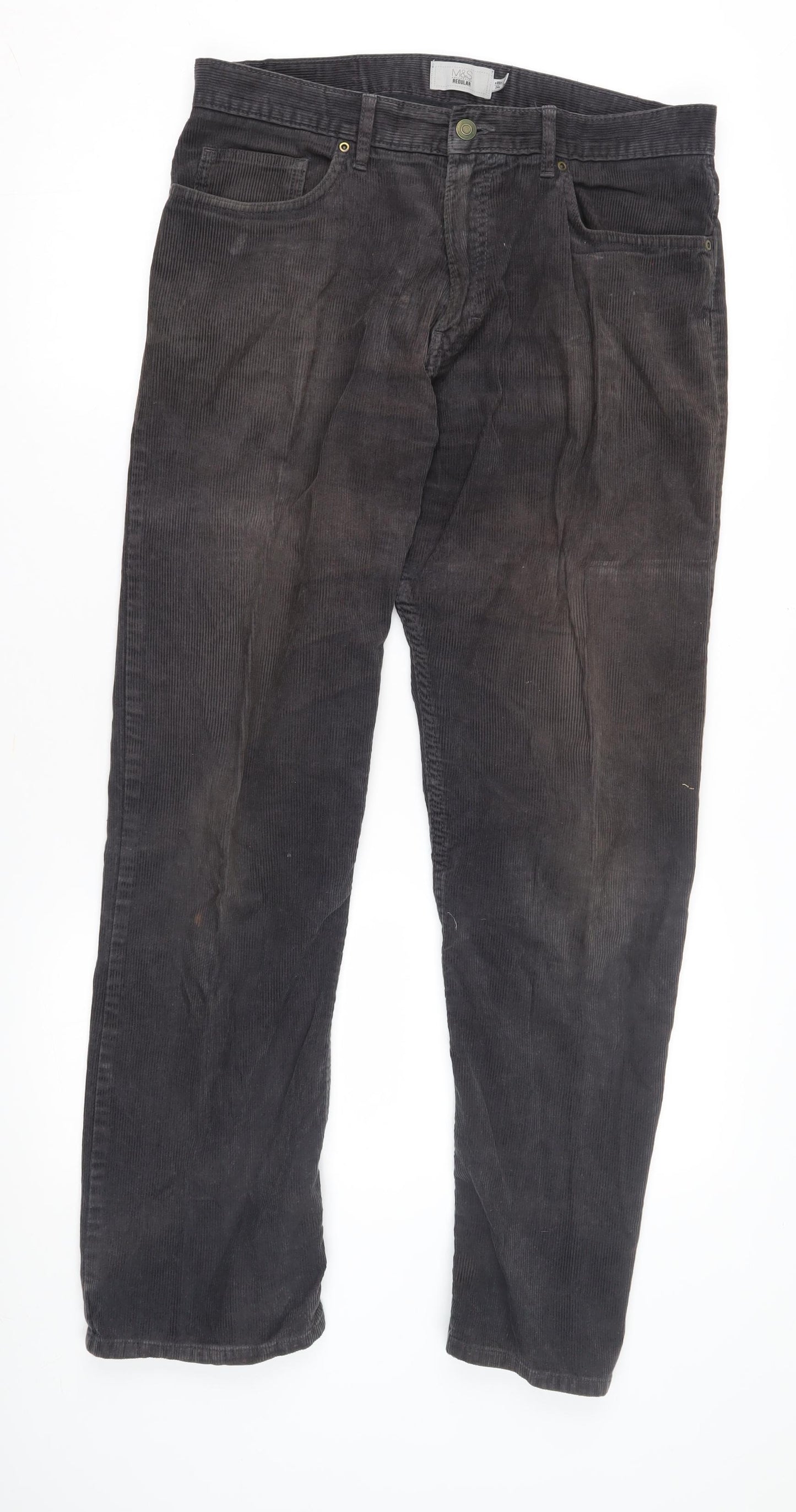 M&S Men's Grey Corduroy Trousers 34R