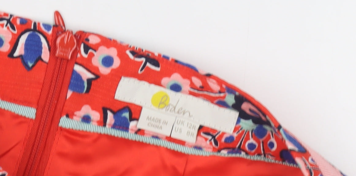 Boden Women's Red Floral Pencil Skirt, Size 12