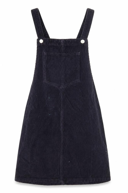 Front view of Topshop Women’s Black Corduroy Pinafore Dress, size UK 6