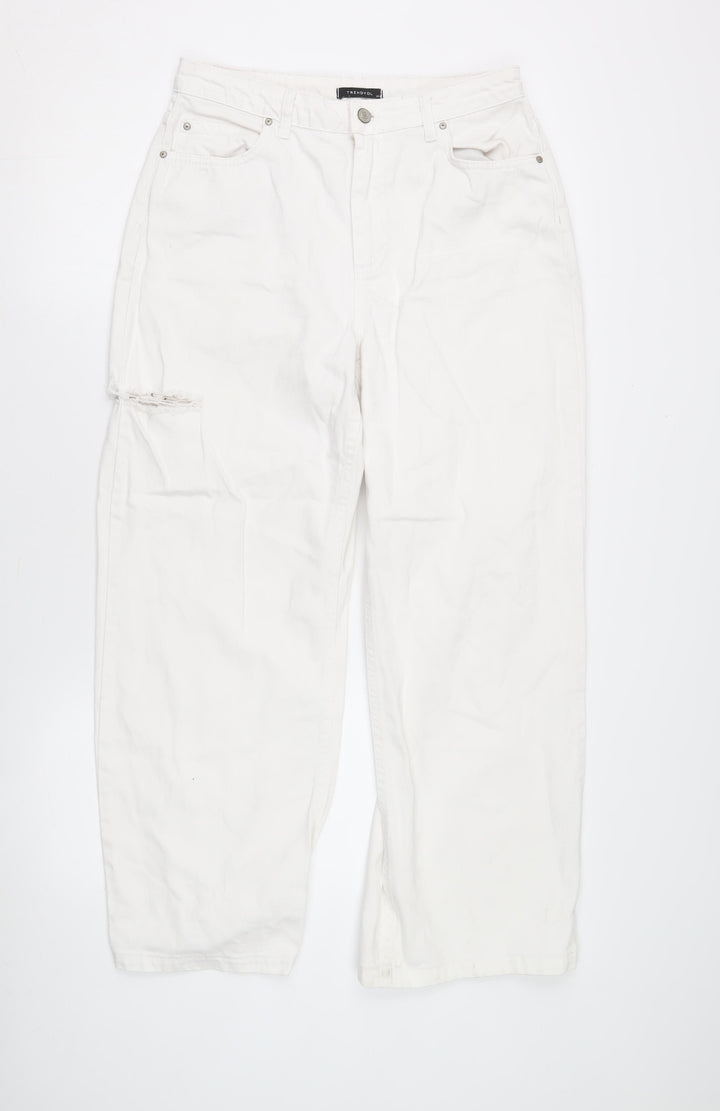 TrendYol Women's White Distressed Jeans