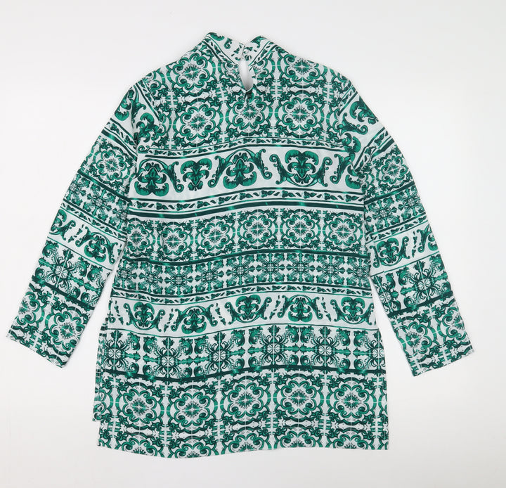 H&M Women's Green Geometric Long Sleeve Top