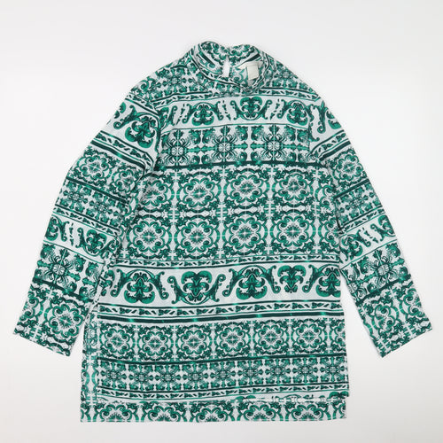 H&M Women's Green Geometric Long Sleeve Top