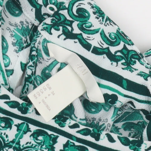 H&M Women's Green Geometric Long Sleeve Top