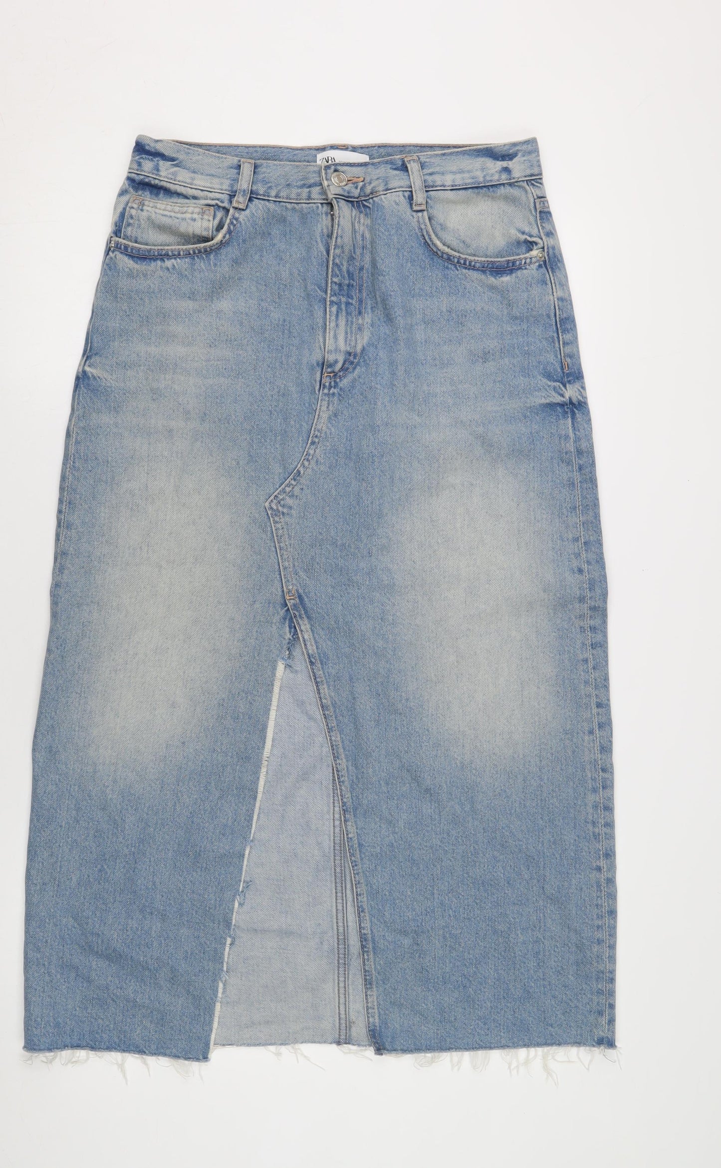 ZARA Women's Blue Denim Midi Skirt Size 12