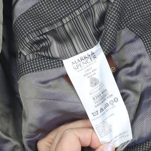 Marks and Spencer Men's Grey Wool Blazer, Size 44R Classic Check