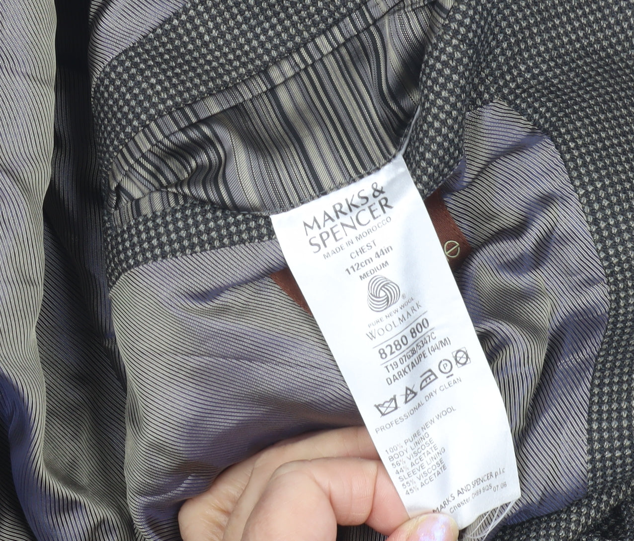 Marks and Spencer Men's Grey Wool Blazer, Size 44R Classic Check
