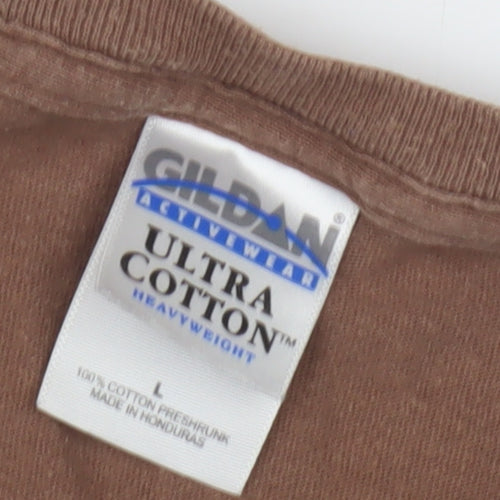 Gildan Men's Brown Graphic Print T-Shirt, L