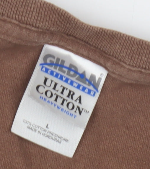 Gildan Men's Brown Graphic Print T-Shirt, L