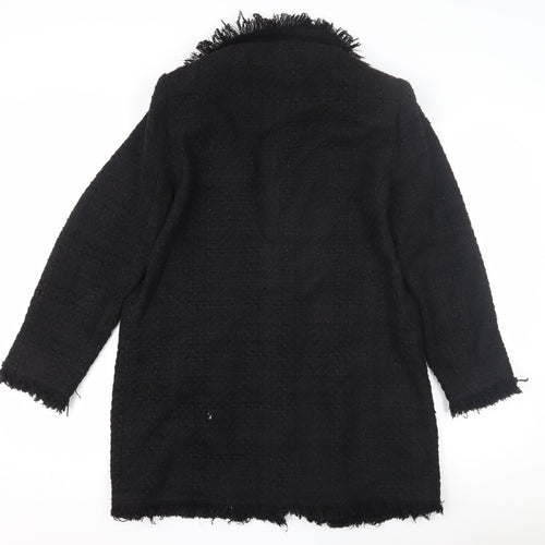 Zara Women Black Tweed Mid-Length Coat L