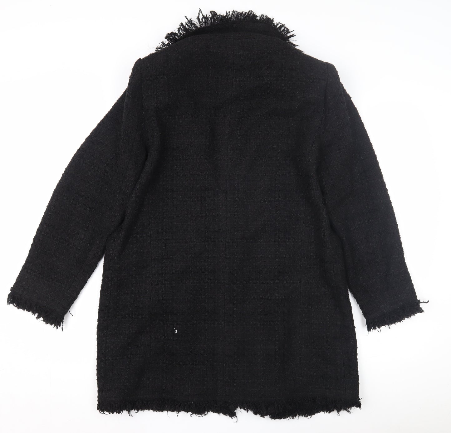 Zara Women Black Tweed Mid-Length Coat L