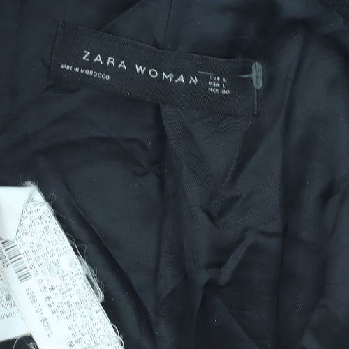 Zara Women Black Tweed Mid-Length Coat L