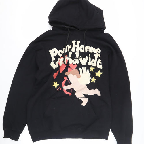 Trendy Black Men's Cupid Hoodie - Love Print, Size S