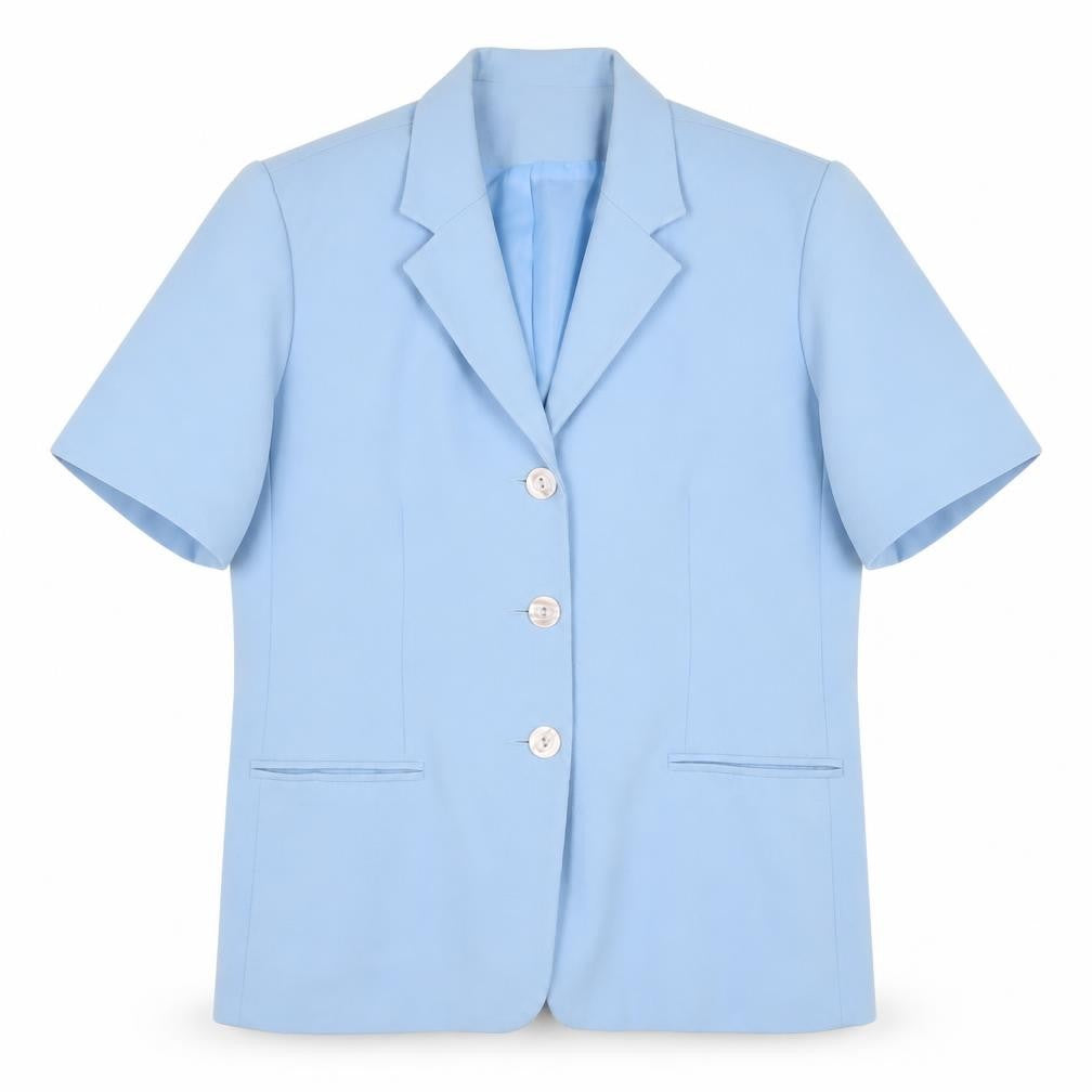 Front view of Bonmarché Women's Blue Short Sleeve Blazer -, size 14