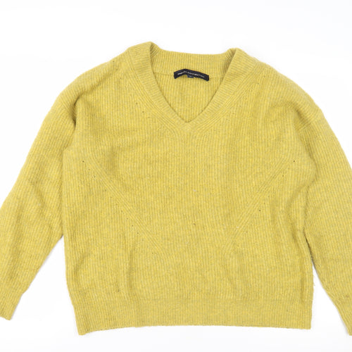French Connection Women's Yellow V-Neck Pullover Jumper M