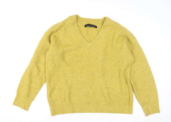 French Connection Women's Yellow V-Neck Pullover Jumper M