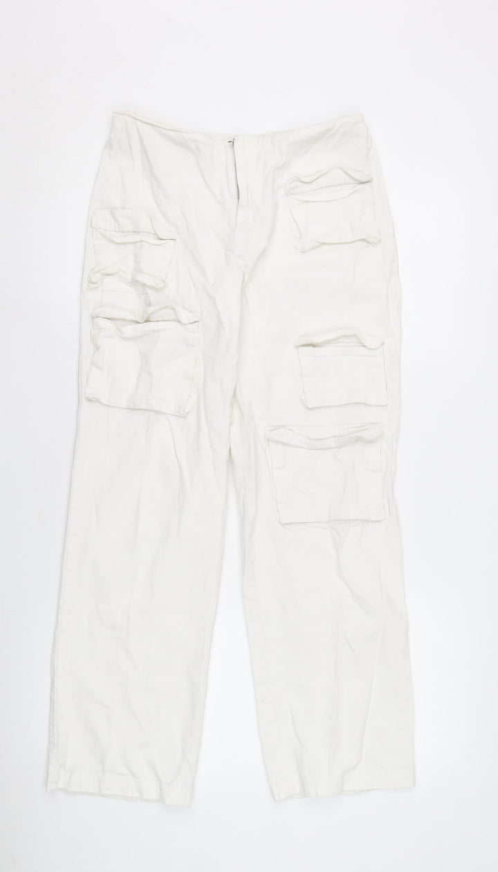Collusion Women's Ivory Cargo Trousers Size 8