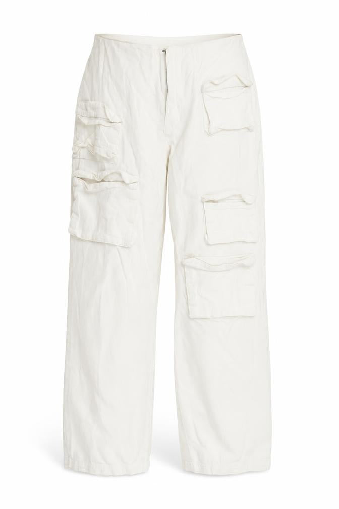 Front view of Collusion Women's Ivory Cargo Trousers, size 8