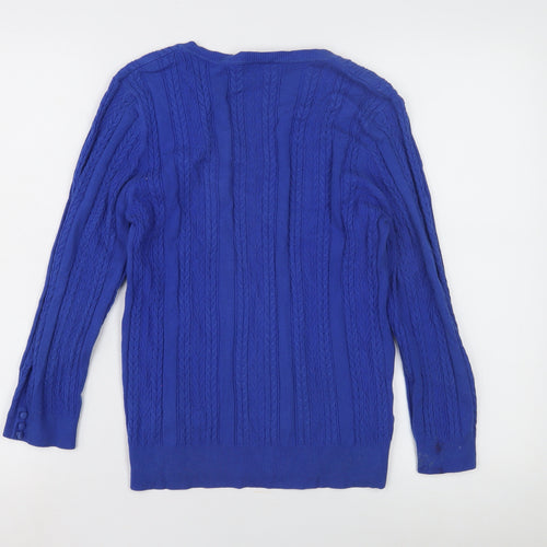 2RCC Women's Blue V-Neck Cable-Knit Jumper M