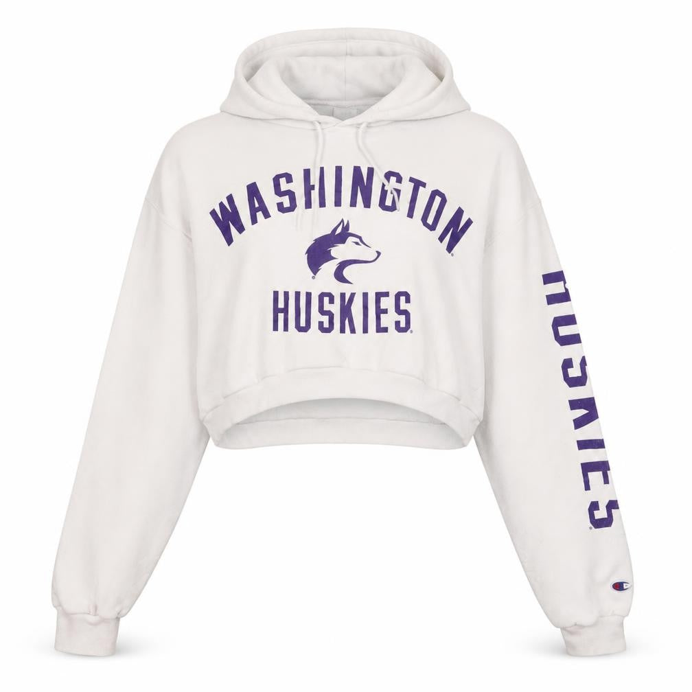 Front view of Champion Women's White Graphic Hoodie, size S