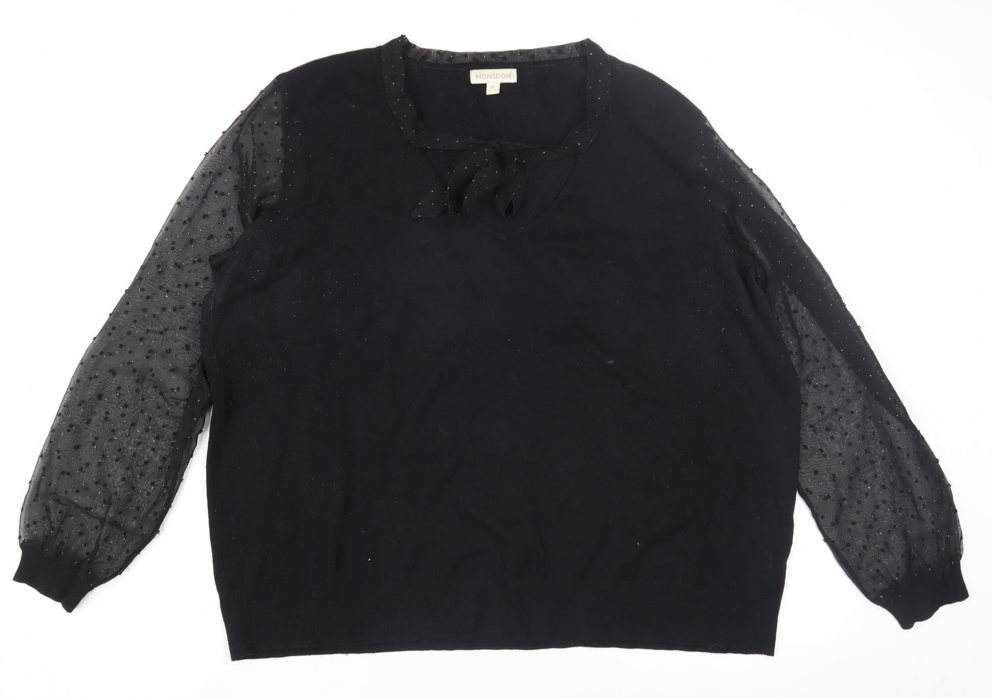 Monsoon Women's Black XL Pullover Jumper with Bow Accent