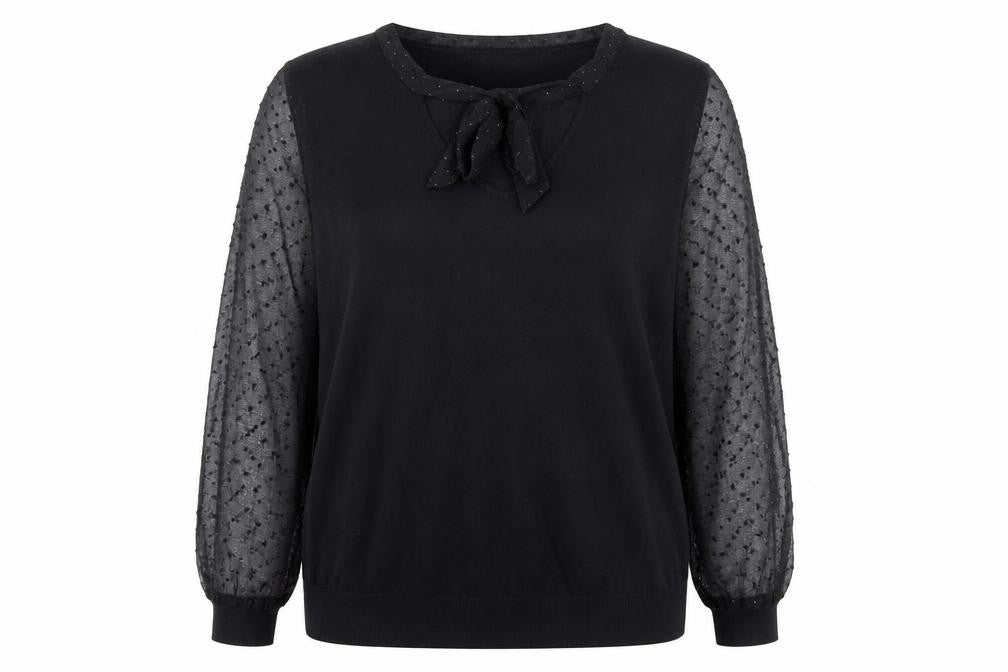 Front view of Monsoon Women's Black XL jumper with Bow Accent