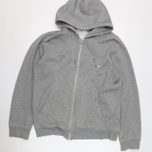 Nike Men's Grey Full Zip Hoodie, Size L, Logo Accents